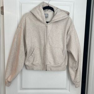 Aritzia- TNA COZY Fleece cropped Heather light Oatmeal Hoodie - Like NEW!
